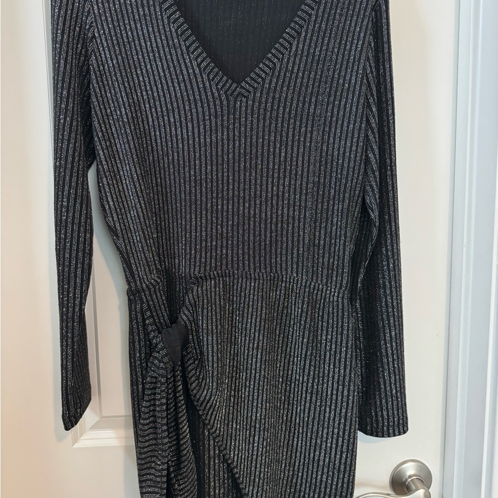 Tart Black and Silver Striped Long Sleeve Dress